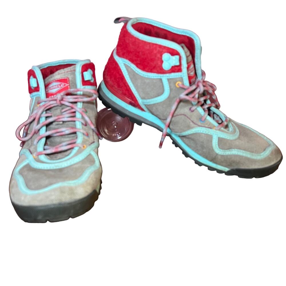 Merrell Performance Suede Gray Red Felt Ankle Boot W Size 7